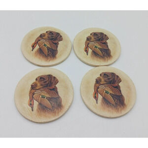 Set of 4 Chocolate Lab Labrador Duck Hunting Dog Coasters Round